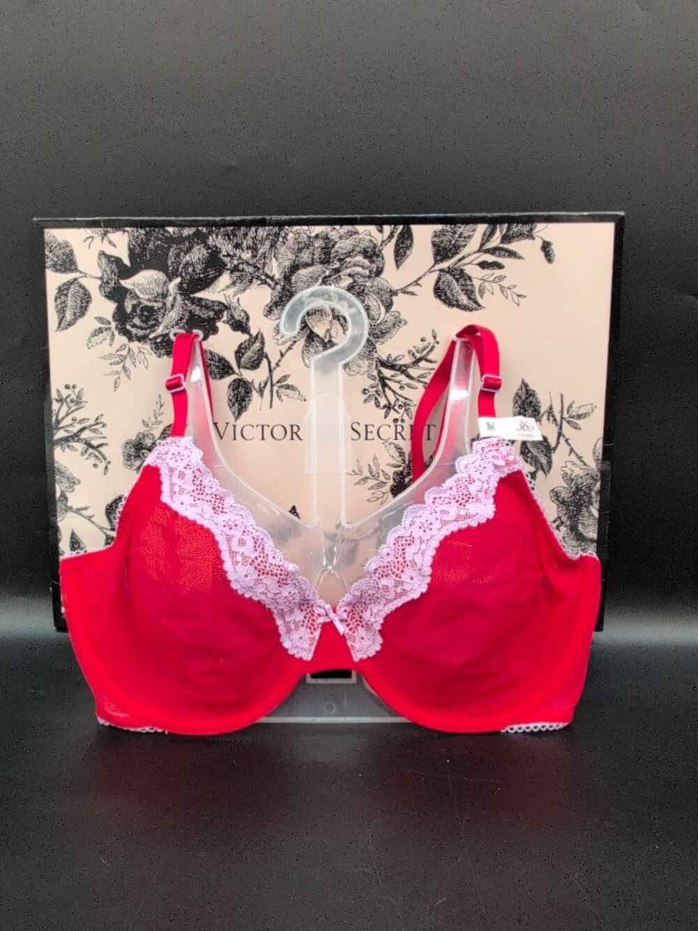 Victoria's Secret Tease Lace Trim Unlined Demi Bra 36D Bright Vermilion Lilac NW
